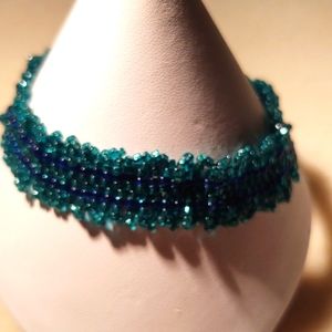 Teal and Blue Bracelet handmade of glass beads